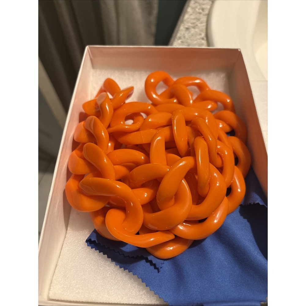 Fornash Orange Acrylic Chain Link Necklace 18in Signed Statement Jewelry